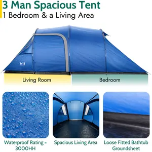 Trail 3 Man Tent Camping Festival Living Area Darkened Bedroom Waterproof 3000mm