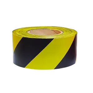 True Products Professional Hazard Barrier Tape 70mm x 500m Black & Yellow - 1 Roll