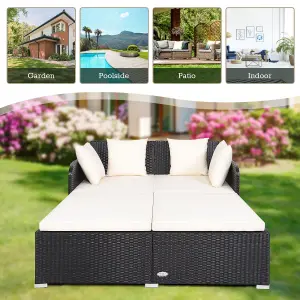 Costway Rattan Garden Daybed Furniture Set Patio Sun Bed 2 Seater Lounger with Cushions