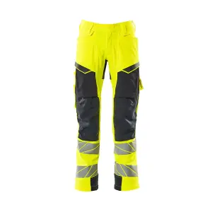 Mascot Accelerate Safe Trousers with Kneepad Pockets - Hi-Vis Yellow/Dark Navy   (36.5) (Leg Length - Regular)