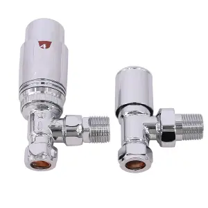 Right Radiators Chrome Angled TRV Thermostatic Radiator Valve and Manual Angled Valve 15mm x 1/2"