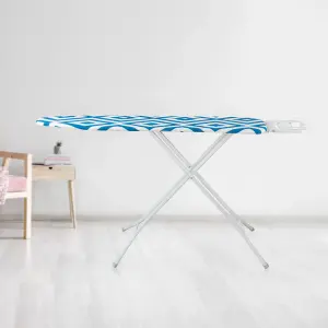 Royalford Ironing Board, Adjustable Height & Iron Rest To Secure Iron In Place, Lightweight & Foldable- 114 x 33 cm, Blue