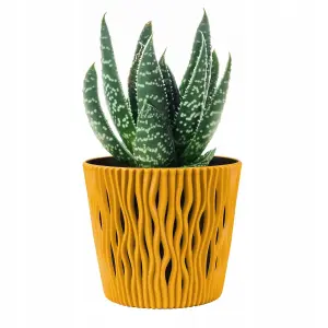 Indoor Plant Pots with Insert Plastic Flowerpot Small Large Mustard 13cm