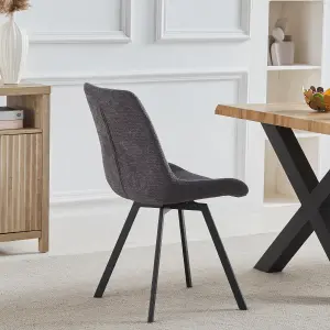 Set of 2 Caino Swivel Seat Fabric Dining Chairs - Dark Grey