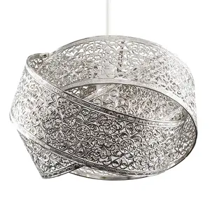 ValueLights Hacienda Silver Ceiling Pendant Shade and B22 GLS LED 10W Warm White 3000K Bulb