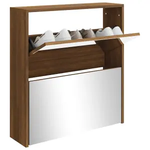 Berkfield Shoe Cabinet with Mirror 2-Layer Brown Oak 63x17x67 cm