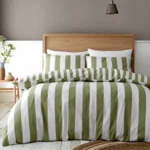 Catherine Lansfield Cove Stripe Reversible Duvet Cover Set with Pillowcase Green