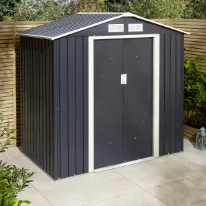 Rowlinson Trentvale 6x4 Metal Apex Shed Dark Grey with Foundation Kit & Assembly