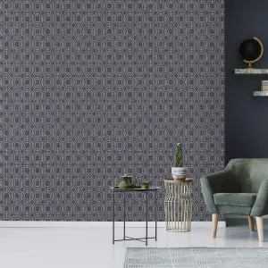 Superfresco Navy Geometric Smooth Wallpaper