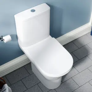 Nes Home Modern Close Coupled Rimless Round Toilet Ceramic Soft Closing Seat White