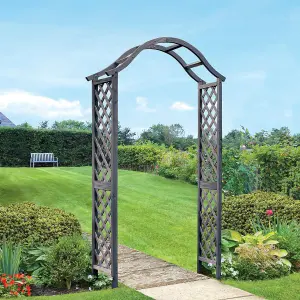 Woodland Wooden Garden Arch - Decorative Outdoor Climbing Plant Support Trellis Arbour Archway - H221 x W114 x D40cm, Slate