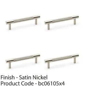 4 PACK - Knurled T Bar Door Pull Handle - Satin Nickel - 96mm Centres Premium Drawer