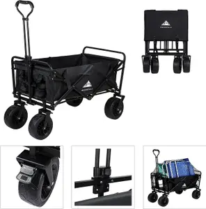 Heavy Duty Folding Wagon With Large Wheel, Trolley Cart Outdoor Transport Trailer Foldable Outdoor Garden Utility Wagon Trolley