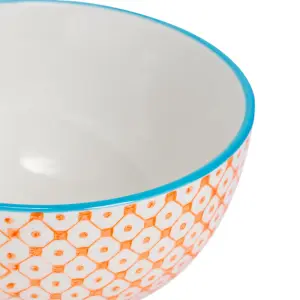 Nicola Spring - Hand-Printed Rice Bowls - 12cm - Orange - Pack of 6