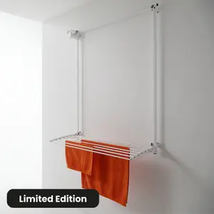 Wall 100, Wall mounted upright dryer, retractable and foldable, White 108x137x52 cm