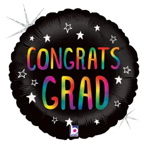 Oaktree Congrats Grad Holographic Foil Balloon Black/Rainbow (One Size)