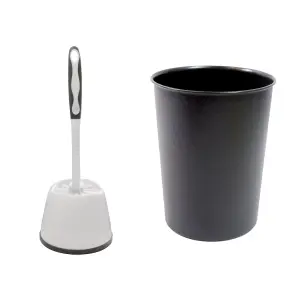 JVL Toilet Brush and Black Plastic Bin - Black