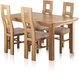 Canterbury Natural Solid Oak Extending Table And 4 Wave Back Chairs With Dappled Beige Seats - Oak Furnitureland