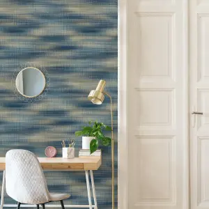 Grandeco Horizon Textile Textured Wallpaper, Blue