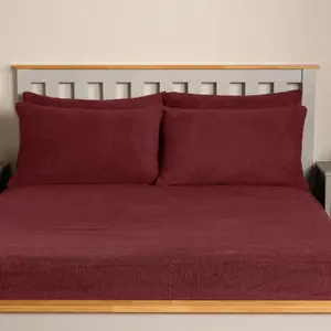 Teddy Fleece Pillowcase Cover Bedding Set 4 x Thermal, 50 x 75cm -  Burgundy