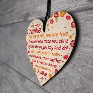 Red Ocean Auntie Birthday Gifts From Niece And Nephew Wooden Heart Sister Christmas Gift