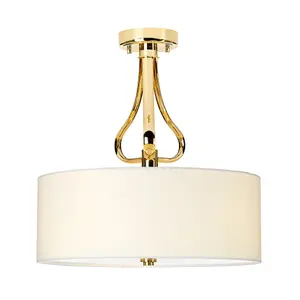 Elstead Falmouth 3 Light Semi Flush Bathroom Ceiling Light Gold IP44, G9