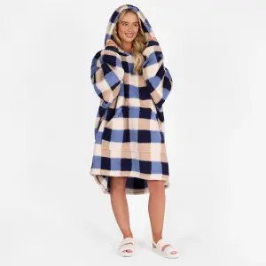 Check Fleece Hoodie Blanket Wearable Throw Soft Giant Oversized Gingham Jumper