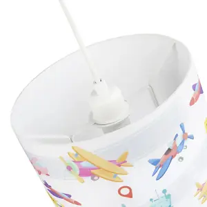 Modern and Colourful Aeroplanes Kids Cotton Fabric Drum Lamp Shade - 25cm