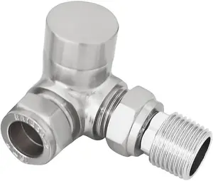 Rinse Bathrooms Satin Nickel Corner Towel Radiator Valves 15mm Twin Pack