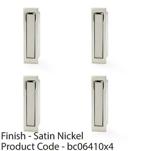 4 PACK - Flush Sliding Pocket Door Pull Handle - Satin Nickel 70mm x 19mm Finger Edge