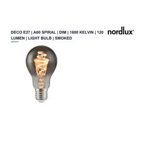 Nordlux Deco E27 A60 Spiral Dim 1800 Kelvin 120 Lumen Light Bulb In Smoked