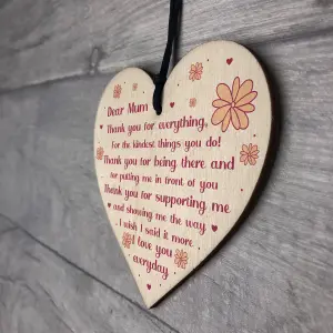 Dear Mum Gift For Mothers Day Birthday Wooden Heart Mum Poem Thank You Gift