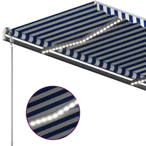 Berkfield Manual Retractable Awning with LED 400x300 cm Blue and White