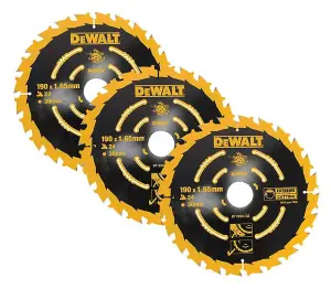 Dewalt DT10304 Set of 3 Corded Circular Saw Blades 190 x 30mm x 24 Tooth Extreme