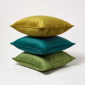 Homescapes Olive Green Filled Velvet Cushion with Piped Edge 46 x 46 cm