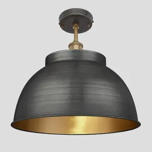 Industville Brooklyn Dome Flush Mount, 17 Inch, Pewter & Brass, Brass Holder