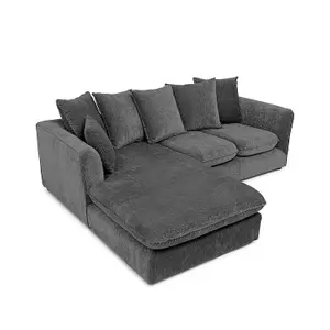 Lucas Water Repellent Velvet Chenille Left Facing Corner Sofa in Dark Grey