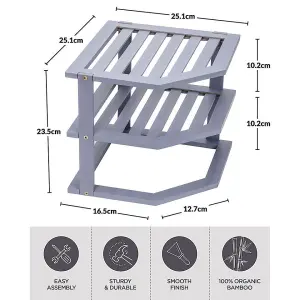 MantraRaj Bamboo 3 Tier Corner Shelf Kitchen Cupboard Storage Organiser Stacking Shelf Worktop Tidy Plate Rack Space Saving Unit