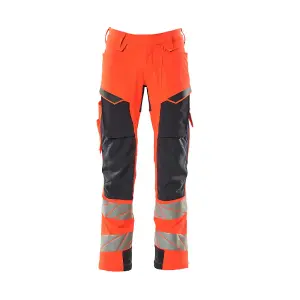 Mascot Accelerate Safe Trousers with Kneepad Pockets - Hi-Vis Red/Dark Navy   (30.5) (Leg Length - Short)