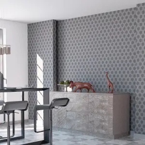 Arthouse Luxe Hexagon Gunmetal Silver Wallpaper