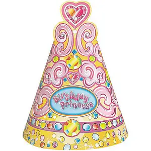 Unique Party Pretty Princess Party Hat (Pack of 8) Yellow/Pink/Blue (One Size)