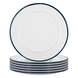 Argon Tableware - White Enamel Side Plates - 20cm - Navy - Pack of 12