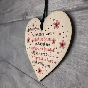 Red Ocean Mother's Day Gift Mother's Day Card Wooden Heart Gift For Mum Daughter Son Gifts Keepsake