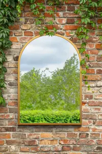 MirrorOutlet The Arcus Gold Metal Framed Arched Garden Wall Mirror 100CM X 70CM