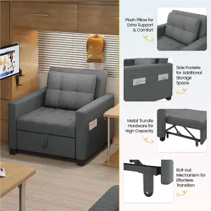 Yaheetech 3-in-1 Convertible Sleeper Sofa Bed Chair Light Grey