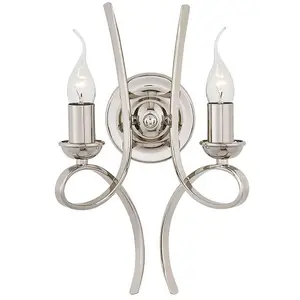 Eaves Luxury Twin Curved Arm Traditional Wall Light Polished Nickel Candelabra