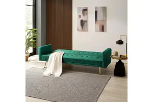 Windsor Sofa Bed, Green Velvet Gold Legs