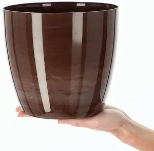 Flower Pots 6 Colours 4 sizes Marble Plastic Plant Pots Planter Deco Round Deco  Brown 14cm