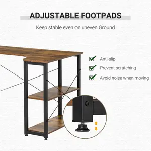 HOMCOM L-Shaped Computer Desk Study Workstation with 2 Shelves, Steel Frame