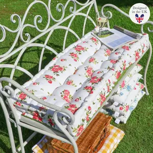 Vintage Style Pink Floral Reversible Outdoor Garden Furniture Bench Cushion